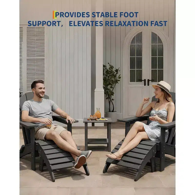 Folding Ottoman, HDPE Outdoor Footrest for Adirondack Chair, All-Weather Resistant for Deck Backyard Patio Outside