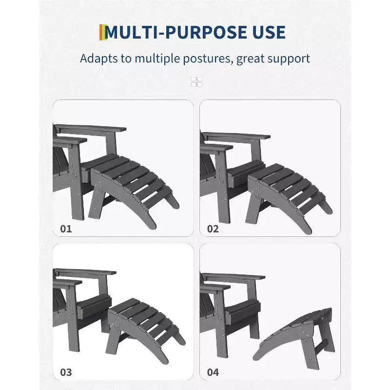 Folding Ottoman, HDPE Outdoor Footrest for Adirondack Chair, All-Weather Resistant for Deck Backyard Patio Outside