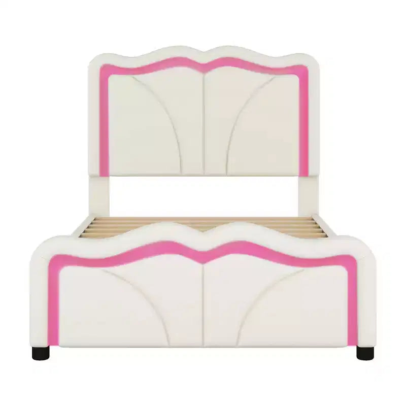 Luxystar PU Upholstered Platform Bed with Height-adjustbale Headboard for Kids? Room, Pink