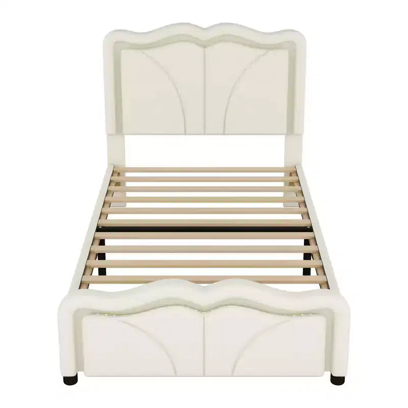 Luxystar PU Upholstered Platform Bed with Height-adjustbale Headboard for Kids? Room, Pink