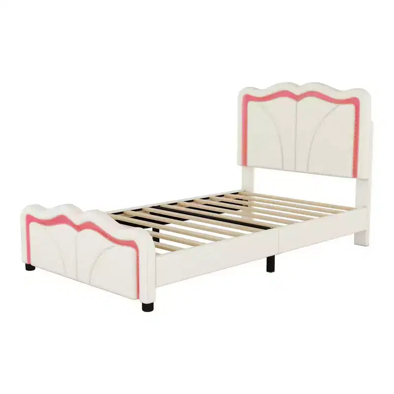 Luxystar PU Upholstered Platform Bed with Height-adjustbale Headboard for Kids? Room, Pink