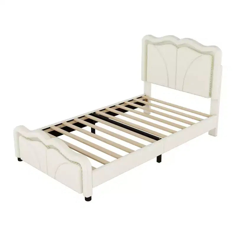 Luxystar PU Upholstered Platform Bed with Height-adjustbale Headboard for Kids? Room, Pink