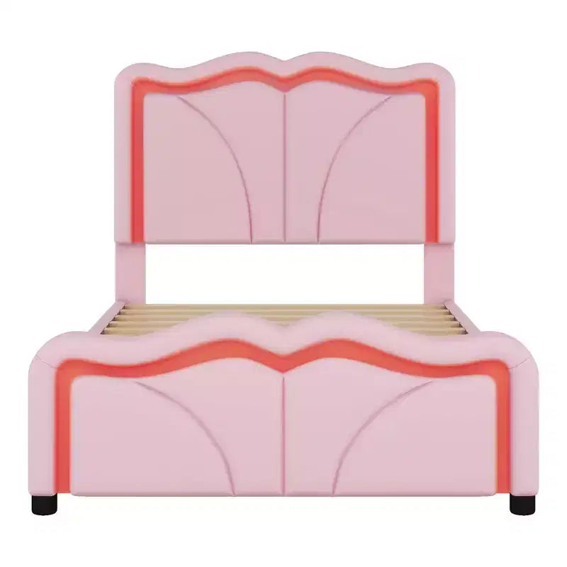 Luxystar PU Upholstered Platform Bed with Height-adjustbale Headboard for Kids? Room, Pink