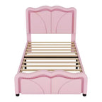 Luxystar PU Upholstered Platform Bed with Height-adjustbale Headboard for Kids? Room, Pink