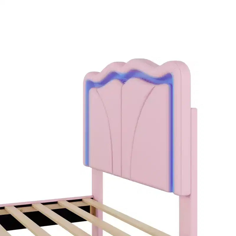Luxystar PU Upholstered Platform Bed with Height-adjustbale Headboard for Kids? Room, Pink