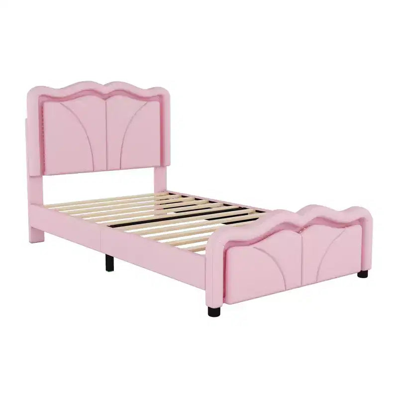 Luxystar PU Upholstered Platform Bed with Height-adjustbale Headboard for Kids? Room, Pink