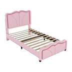 Luxystar PU Upholstered Platform Bed with Height-adjustbale Headboard for Kids? Room, Pink