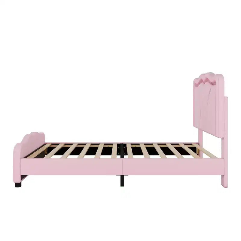 Luxystar PU Upholstered Platform Bed with Height-adjustbale Headboard for Kids? Room, Pink