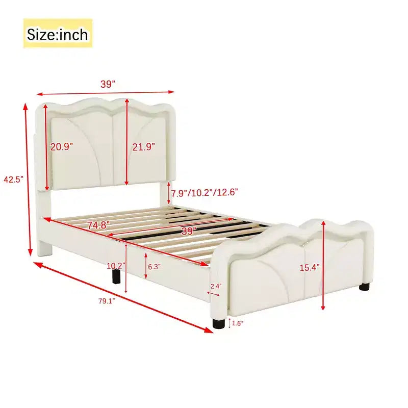 Luxystar PU Upholstered Platform Bed with Height-adjustbale Headboard for Kids? Room, Pink