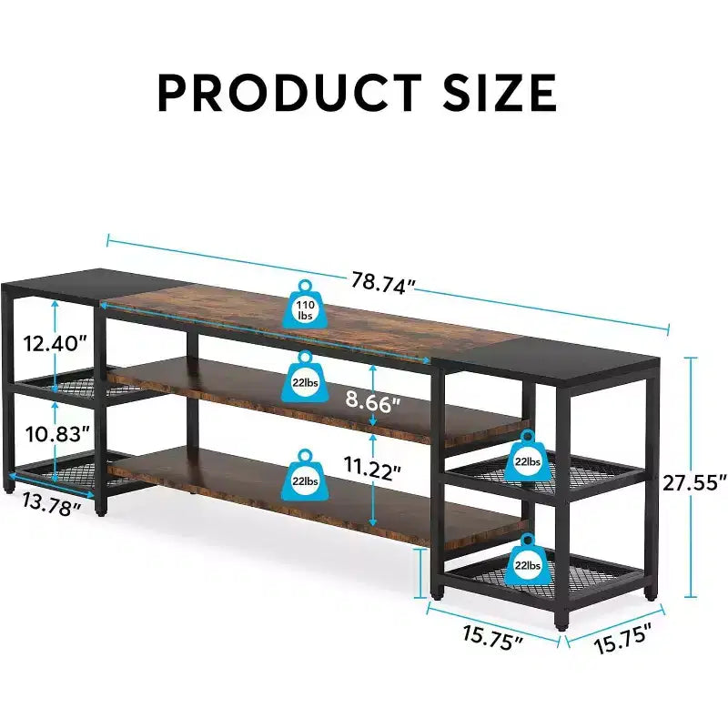 Lantine 78-Inch TV Stand for Up to 85-Inch TVs, Industrial Media Entertainment Center Console with Storage Shelves for Living Room