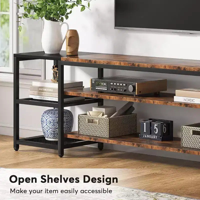 Lantine 78-Inch TV Stand for Up to 85-Inch TVs, Industrial Media Entertainment Center Console with Storage Shelves for Living Room