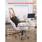 VEVOR Reclining Office Chair with Footrest, Heavy Duty PU Leather Wide Office Chair, Big and Tall Executive Office Chairs with Lumbar Support, White