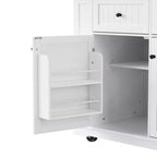JVNOXK Isola da cucina grande 48 pollici a 5 ruote con 2 sgabelli da bar, presa di corrente, carrello con piano pieghevole, ripiani laterali aperti, 2 cassetti, bianco