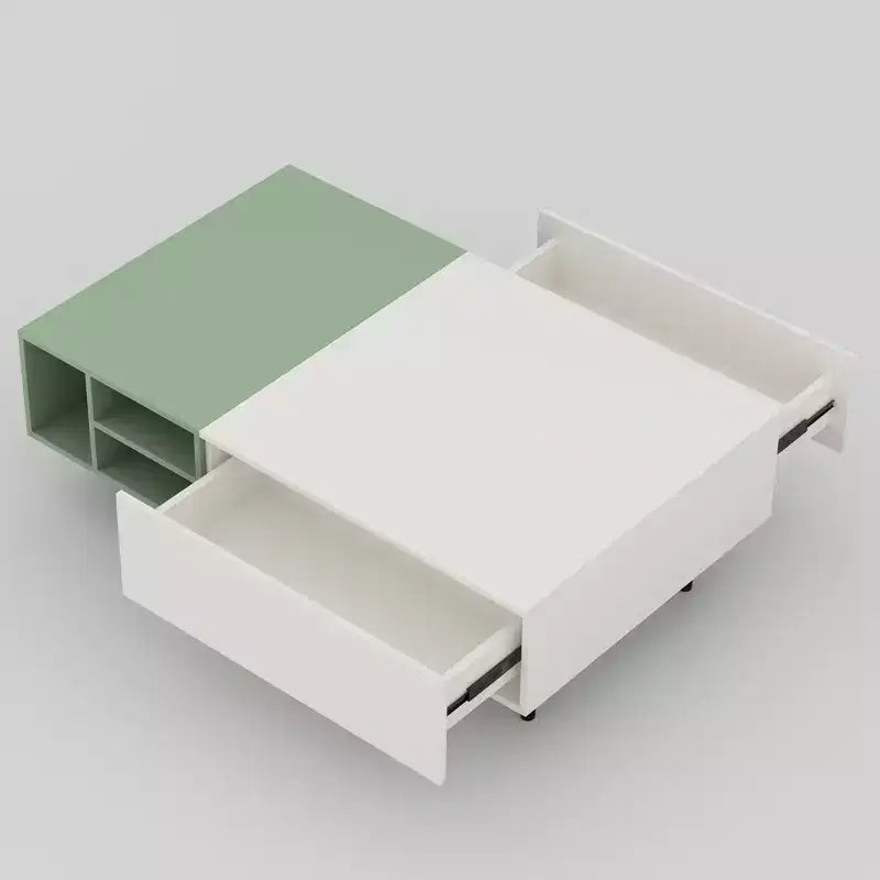 51.2 Inch Modern Color Block Coffee Table with Storage Mint Green and White Center Table with Drawers and Open Shelf for Living Room Gaoyangjiaju