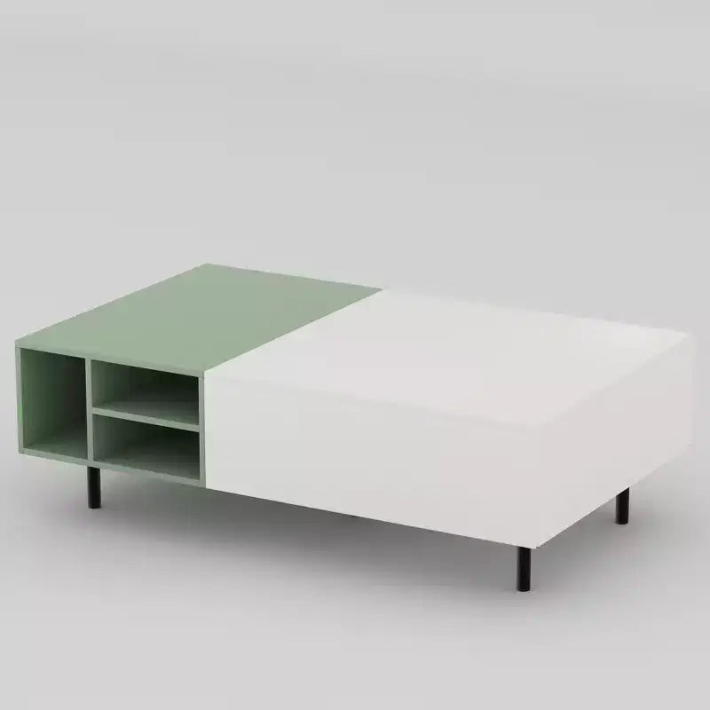 51.2 Inch Modern Color Block Coffee Table with Storage Mint Green and White Center Table with Drawers and Open Shelf for Living Room Gaoyangjiaju