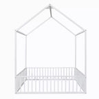Luxystar Metal House Bed with Fence and Door for Kids's Room, White