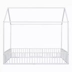 Luxystar Metal House Bed with Fence and Door for Kids's Room, White