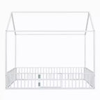 Luxystar Metal House Bed with Fence and Door for Kids's Room, White