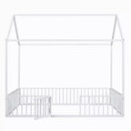 Luxystar Metal House Bed with Fence and Door for Kids's Room, White