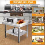 24X28 Grill Stand Table, 1000 Lbs Heavy-Duty Stainless Steel Prep Table with 220 Lbs Undershelf, Ideal for Commercial Kitchens, Hotels, and Homes
