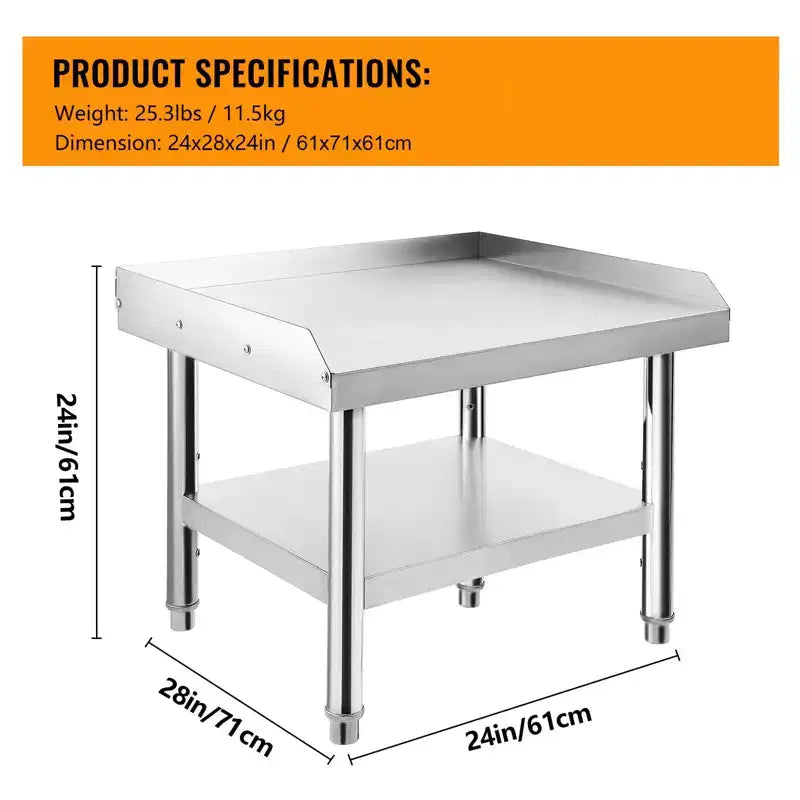 24X28 Grill Stand Table, 1000 Lbs Heavy-Duty Stainless Steel Prep Table with 220 Lbs Undershelf, Ideal for Commercial Kitchens, Hotels, and Homes