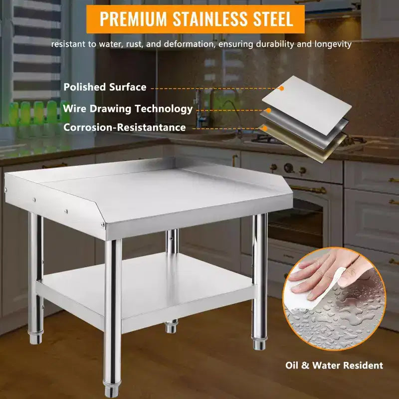 24X28 Grill Stand Table, 1000 Lbs Heavy-Duty Stainless Steel Prep Table with 220 Lbs Undershelf, Ideal for Commercial Kitchens, Hotels, and Homes