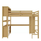 Bellemave Wood Loft Bed with Cabinet and Bookshelf, Queen Size Loft with Wardrobe and Desk for Kids,Natural