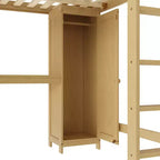 Bellemave Wood Loft Bed with Cabinet and Bookshelf, Queen Size Loft with Wardrobe and Desk for Kids,Natural