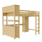 Bellemave Wood Loft Bed with Cabinet and Bookshelf, Queen Size Loft with Wardrobe and Desk for Kids,Natural