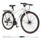 VEVOR Hybrid Bike, Lightweight Aluminum Frame Bike, 700c Wheel Men Women Hybrid Bicycle, Step-Over Adult Urban City Commuter Bikes, White