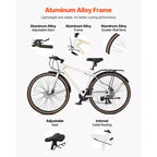 VEVOR Bici Ibrida, Bici Leggera con Telaio in Alluminio, Bici Ibrida da Uomo Donna con Ruote da 700c, Bici da Città Urbana per Adulti con Telaio Standard, Bianco
