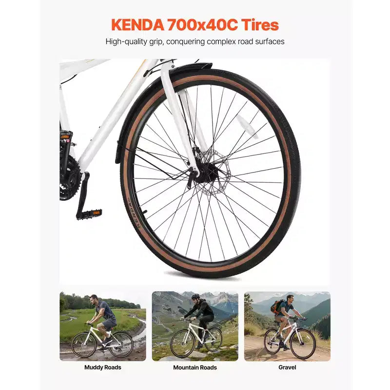 VEVOR Bici Ibrida, Bici Leggera con Telaio in Alluminio, Bici Ibrida da Uomo Donna con Ruote da 700c, Bici da Città Urbana per Adulti con Telaio Standard, Bianco