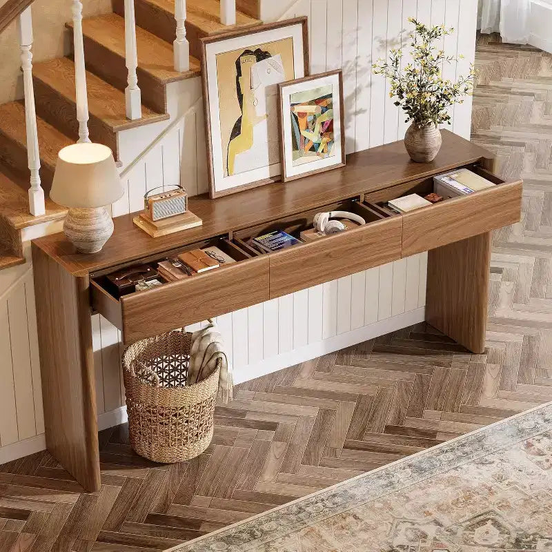 Tavolo Consolle Lantine da 70,9 Pollici con 3 Cassetti, Tavolo da Ingresso in Legno Dietro il Divano per Entrata, Foyer, Corridoio, Soggiorno, Marrone, Facile Montaggio