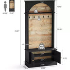 Lantine - Armadio da ingresso con panca contenitore, 180 cm, design 4-in-1, con appendiabiti e 5 ganci per ingresso, corridoio, nero e marrone
