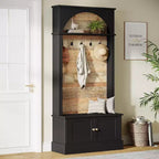 Lantine - Armadio da ingresso con panca contenitore, 180 cm, design 4-in-1, con appendiabiti e 5 ganci per ingresso, corridoio, nero e marrone