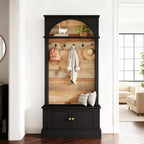 Lantine - Armadio da ingresso con panca contenitore, 180 cm, design 4-in-1, con appendiabiti e 5 ganci per ingresso, corridoio, nero e marrone