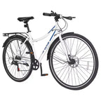 VEVOR Hybrid Bike, Lightweight Aluminum Frame Bike, 700c Wheel Men and Women Hybrid Bicycle, Step-Through Adult Urban City Commuter Bikes, White