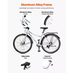 Bici Ibrida VEVOR, Bici con Telaio Leggero in Alluminio, Bici Ibrida da Uomo e da Donna con Ruote da 700c, Bici da Pendolare Urbane per Adulti con Telaio a Scavalco, Bianca