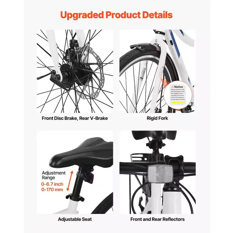 Bici Ibrida VEVOR, Bici con Telaio Leggero in Alluminio, Bici Ibrida da Uomo e da Donna con Ruote da 700c, Bici da Pendolare Urbane per Adulti con Telaio a Scavalco, Bianca