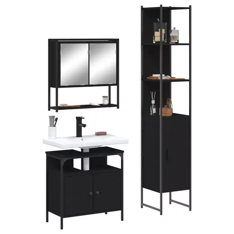 vidaXL Set di Mobili da Bagno con Mensola 3 pz in Legno Ingegnerizzato Moderno Compatto