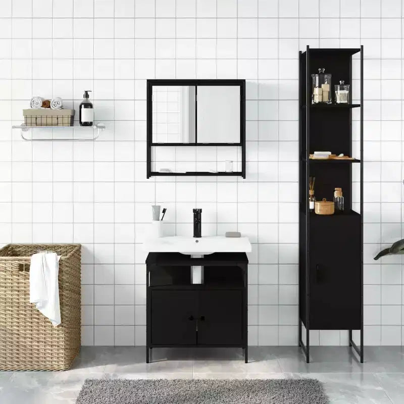 vidaXL Set di Mobili da Bagno con Mensola 3 pz in Legno Ingegnerizzato Moderno Compatto