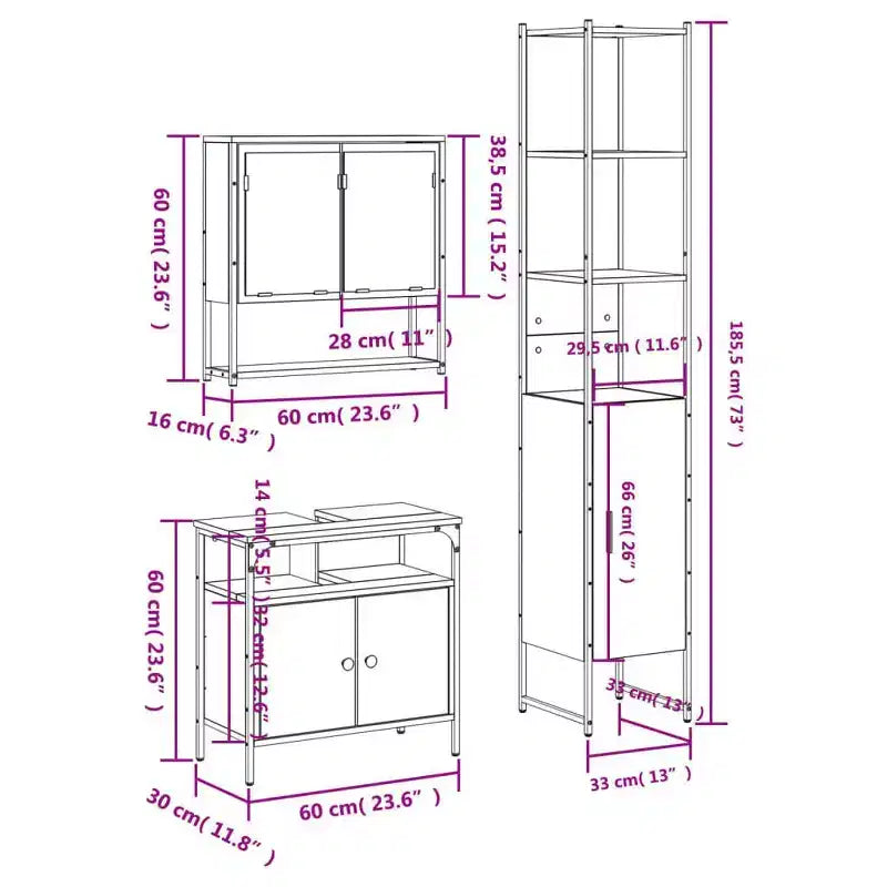 vidaXL Set di Mobili da Bagno con Mensola 3 pz in Legno Ingegnerizzato Moderno Compatto