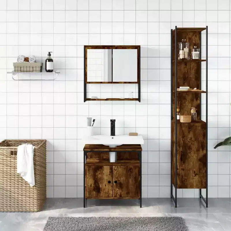 vidaXL Set di Mobili da Bagno con Mensola 3 pz in Legno Ingegnerizzato Moderno Compatto
