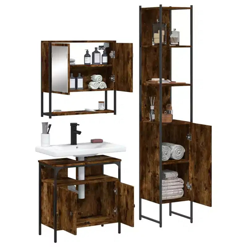 vidaXL Set di Mobili da Bagno con Mensola 3 pz in Legno Ingegnerizzato Moderno Compatto
