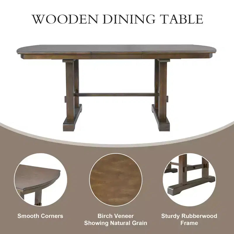 GDF Studio Vaughn, tavolo da pranzo allungabile da 152-198 cm con prolunga rimovibile, grande tavolo allungabile per 4-8 persone