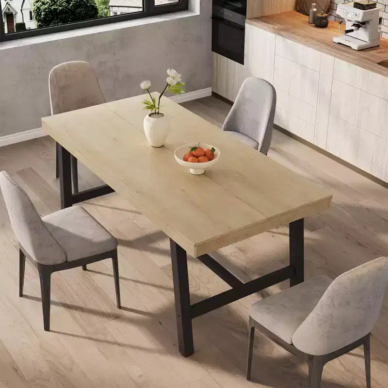 Industrial Dining Table for 4-6 People, 63 Long Wooden Kitchen Table with Sturdy Metal Frame & Rustic Brown Finish - Seats 4 Rectangular Counter