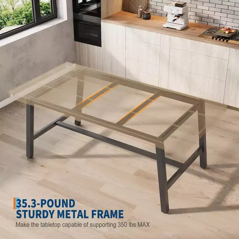 Industrial Dining Table for 4-6 People, 63 Long Wooden Kitchen Table with Sturdy Metal Frame & Rustic Brown Finish - Seats 4 Rectangular Counter