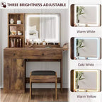 Makeup Vanity Desk with Mirror and Lights, Vanity Table Set with Drawer & Power Outlet  Storage Chair & 3 Shelves, Bedroom