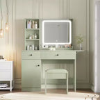 Makeup Vanity Desk with Mirror and Lights, Vanity Table Set with Drawer & Power Outlet  Storage Chair & 3 Shelves, Bedroom