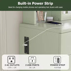 Makeup Vanity Desk with Mirror and Lights, Vanity Table Set with Drawer & Power Outlet  Storage Chair & 3 Shelves, Bedroom